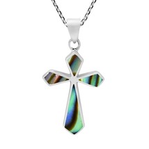 Modern Faith .925 Sterling Silver Cross with Abalone Inlays Necklace - £16.79 GBP