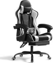 Shahoo Gaming Chair With Footrest And Massage Lumbar Support, Ergonomic, White - £119.47 GBP