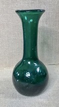 Emerald Green Hand Blown Art Glass Slim Potbelly Vase Egypt Made - $24.75