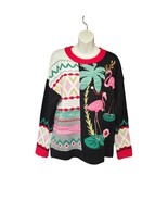 30 degrees Large Christmas Sweater Flamingos Holiday Santa Hat Sequins P... - $16.61