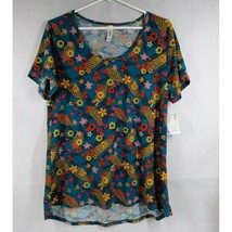 NWT Lularoe Classic T Turqouise With Yellow, Pink, &amp; Orange Floral Designs Large - £11.67 GBP