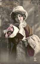 Girl, flowers, seasonal clothes, vintage, Art Deco postcard Gifts Tinted... - $4.95
