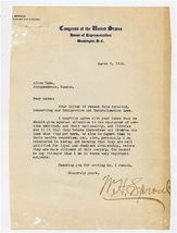 Congressman W H Sproul of Kansas Signed Letter on Immigration Laws 1928 - $57.42