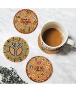 Boho Hippie Set of Four Cork Coasters. NIP - $21.65 CAD