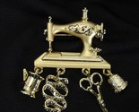 Danecraft Brooch Gold Tone Sewing Machine 2.75&quot; x 1.75&quot; Thimble Scissor ... - $18.61