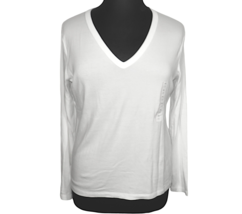 A New Day White V Neck Cotton Blend Basic Long Sleeve Tee Shirt Size XXL - $14.99