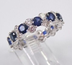 2Ct Round CZ Blue Sapphire Full Eternity Band Wedding Ring 14K White Gold Finish - £106.82 GBP