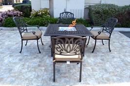 Patio conversation set cast aluminum Furniture Propane fire pit table 5 pc - £2,331.70 GBP