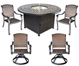 Fire Pit Patio Set Elizabeth 52" Propane Tea Table With 4 Santa Clara chairs. - $3,295.95