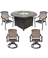 Fire Pit Patio Set Elizabeth 52&quot; Propane Tea Table With 4 Santa Clara ch... - £2,576.91 GBP