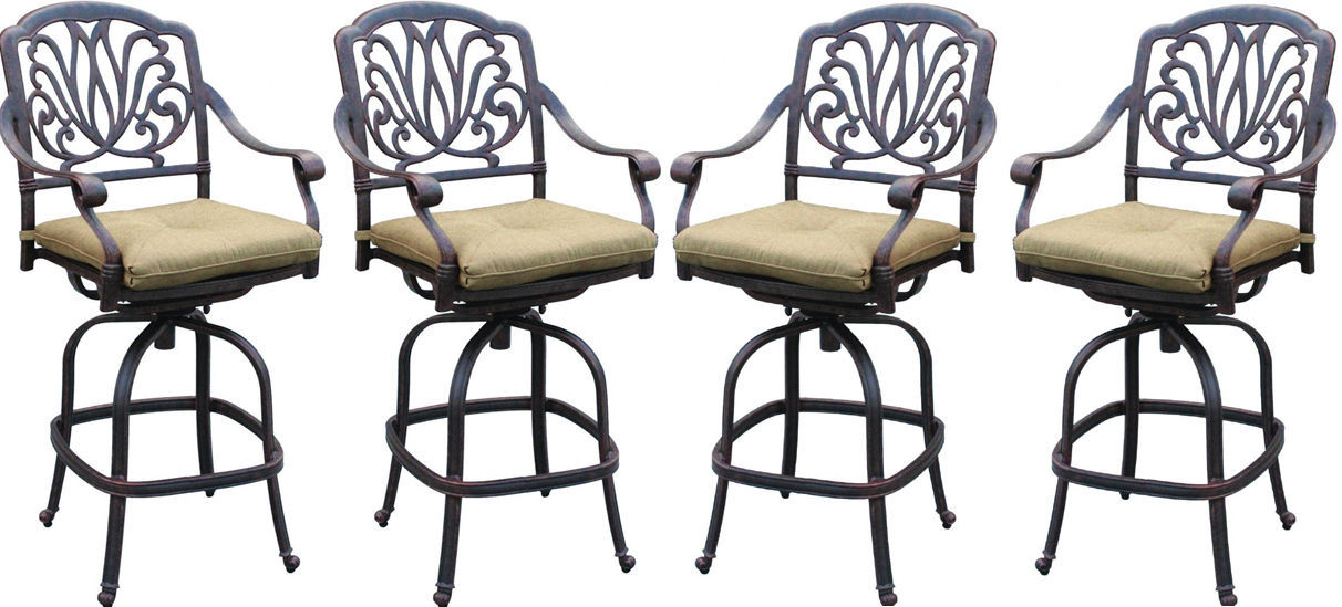Patio bar stool set of 4 Elizabeth cast aluminum Outdoor swivel Barstools Bronze - £1,111.87 GBP