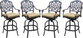 Patio bar stool set of 4 Elizabeth cast aluminum Outdoor swivel Barstools Bronze - £1,115.90 GBP