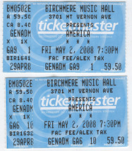 AMERICA 2 TICKET STUBS 2008 Birchmere Hall U.S. TOUR VG - $9.75