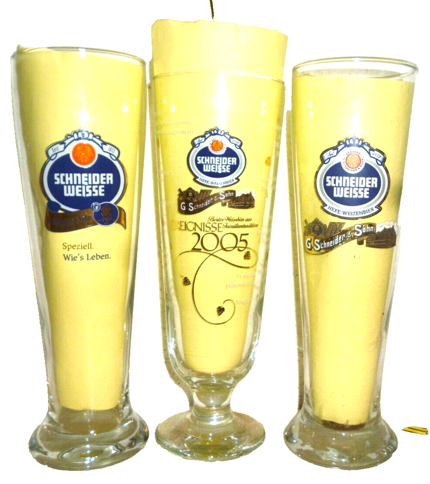 3 Schneider Weisse Munich Multiples Weissbier Weizen German Beer Glasses