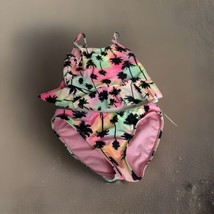 Girl&#39;s HURLEY 2 Piece Tankini Palm Tree Swimsuit Multicolor Pastel Size 7/8 - £7.45 GBP