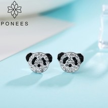 PONEES Lovely Crystal Panda Stud Earrings Cute Cartoon Images Earrings Ear Studs - £11.10 GBP