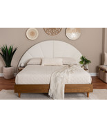 Miyagi Japandi Dark Grey Teddy Fabric and Walnut Brown Wood Queen Bed - $770.00