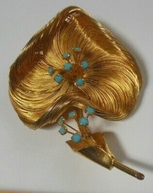 Vintage Gold-tone Wired Flower Brooch W/Baby Blue Rhinestones Petals - £19.83 GBP