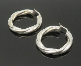 925 Sterling Silver - Vintage Shiny Etched Hollow Twist Hoop Earrings - EG11042 - £50.36 GBP