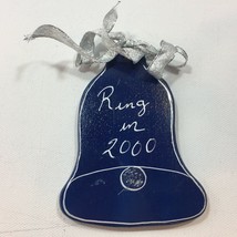 Vtg Y2K Ring In 2000 Navy Blue Bell Wood Christmas Tree Ornament Holiday... - $14.99
