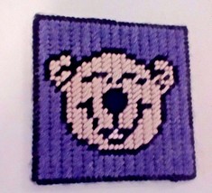 Handmade Needlepoint Plastic Canvas Smiling Bear Shaped Coaster Wall Decoration - £5.81 GBP