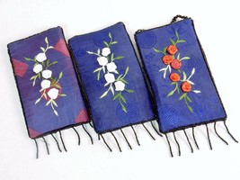 Beaded Mini Purse w/Shoulder Strap, Floral Embroidery, Zippered Closure ... - $7.95