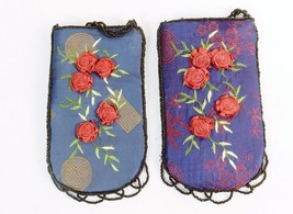 Beaded Mini Purse, Shoulder Strap, Red Floral Embroidery, Zip Closure #CHBP06 - £6.25 GBP