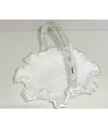 Fenton Basket White Milk Glass Silvercrest Reed Handle Ruffled 7 1/2&quot; Vi... - £39.29 GBP