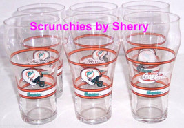 Miami Dolphins Coke Glass Football NFL Collector Coca Cola Vintage Lot of 6 - £54.89 GBP