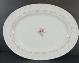 Royal Swirl Oval Serving Platter Fine China Of Japan 14 1/2&quot; Pink Rose - £9.35 GBP
