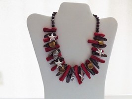 Genuine freshwater black pearl and coral necklace - $69.99