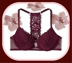 38C Burgundy KIR Lace Front Close Extreme Lift Victorias Secret Plunge PU UW Bra - £31.96 GBP