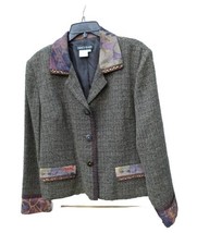 Nancy Bolen Womens Sz 12 Blazer Bl/Br Tweed +Tapestry Patchwork Woven &amp; ... - £51.31 GBP