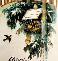 Christmas Greetings Victorian Postcard Gel Coat Birds 1900s Embossed PCB... - $19.99