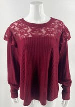 Maurices Top Plus Size 2X Maroon Red Flutter Sleeve Lace Ribbed Long Sleeve - £23.19 GBP