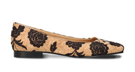 Vegan ballerina flat crafted from embroidered cork square toe breathable lined - £87.31 GBP