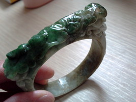 Natural A Grade vintage carved Green Jadeite Jade Bangle bracelet unique - £2,895.16 GBP