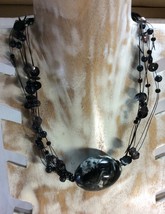Black Necklace Plastic Mounted on Nylon Thread with Sequins, Beads, Oval... - £5.49 GBP