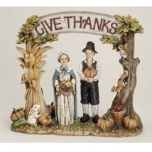 New Romans Give Thanks Statue Religious Pilgrim Man Woman 2005 17x16x9 H... - £46.64 GBP