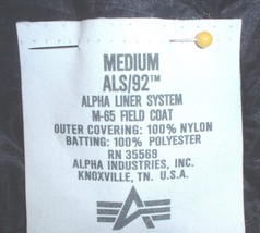 Alpha (TM) nylon liner for M-65 field jacket; ALS; black, MEDIUM Liner System - £31.87 GBP