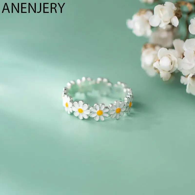 Trendy Korean Daisy Flower Rings For Women Sweet Cute Flower Finger Ring Wedding - £11.38 GBP