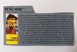 Vintage 1990 Gi Joe &#39;METAL-HEAD&#39; Action Figure Cutout File Bio Card - £6.38 GBP