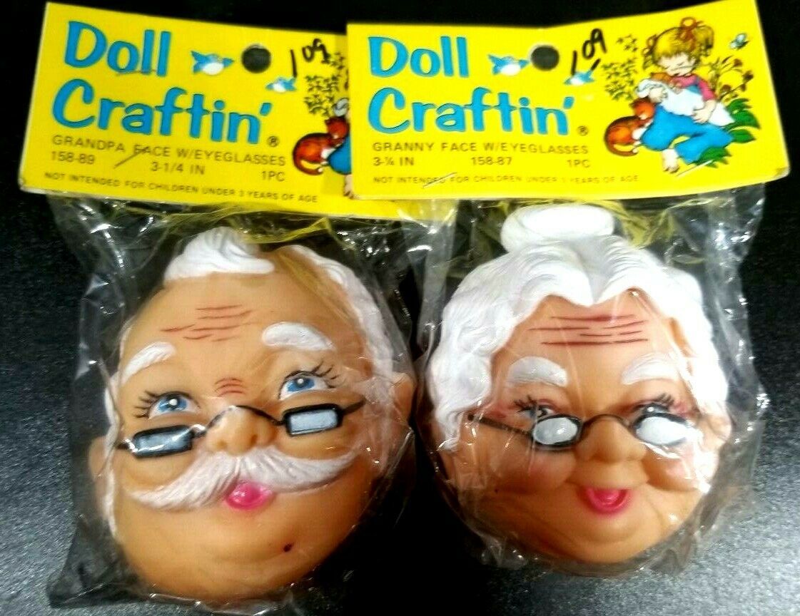 Set of 2 Doll Craftin’ Grandma and Grandpa heads Vintage Doll Head - $19.79