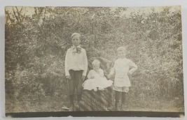 Rppc Three Nicely Dressed Children Posing in the Garden for Photo Postcard R7 - £5.55 GBP