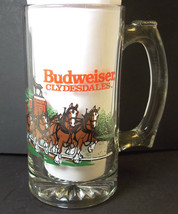 Budweiser Clydesdales glass beer mug 1991 thumb grip handle 5.25&quot; tall 1... - £5.64 GBP