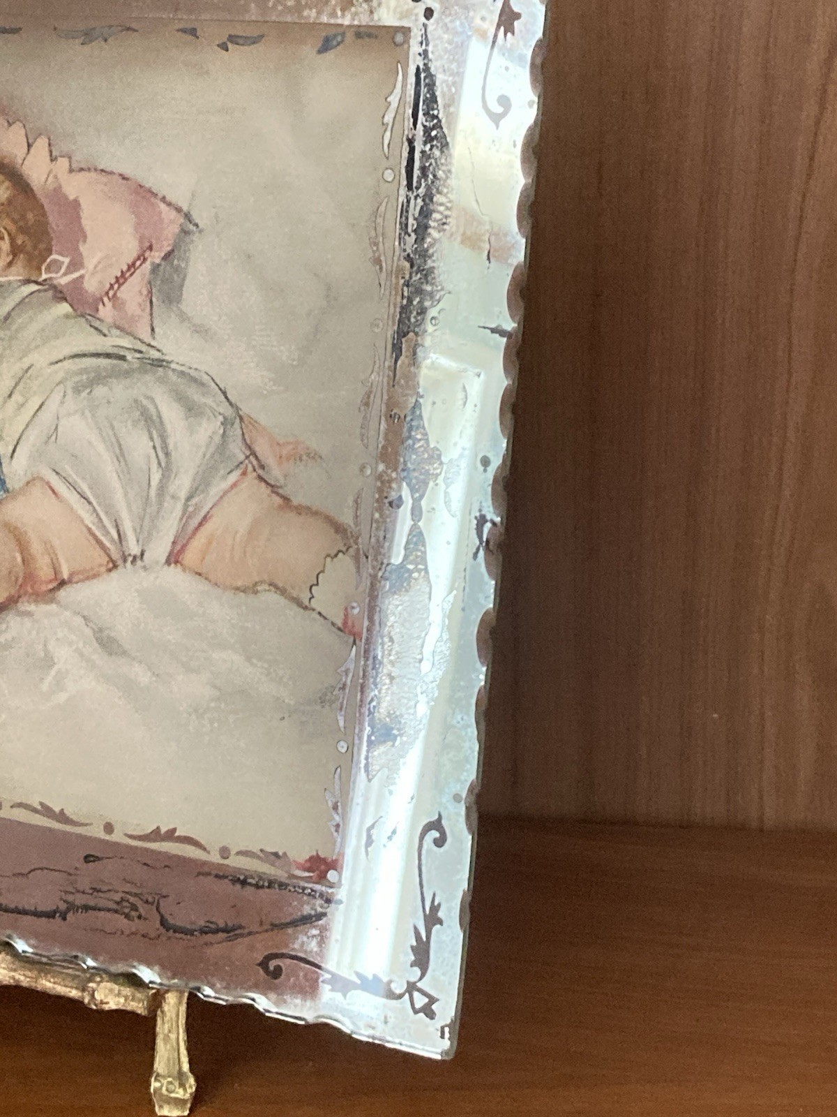 1940s Maud Tousey Fangel Baby Silver mercury Glass Mirror Shadow box pict frame Item image 8