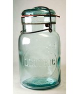 Old Leotric Aqua 1-Qt Glass Canning Jar C1 - £4.71 GBP