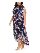 New Jessica Howard Navy Blue Pink Floral Long Belted Dress Size 16 W Women $119 - £59.46 GBP