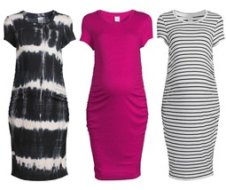 3 Maternity Daytime Short Sleeve Knit Dress Size M 8-10 Pink TieDye Stri... - £15.68 GBP