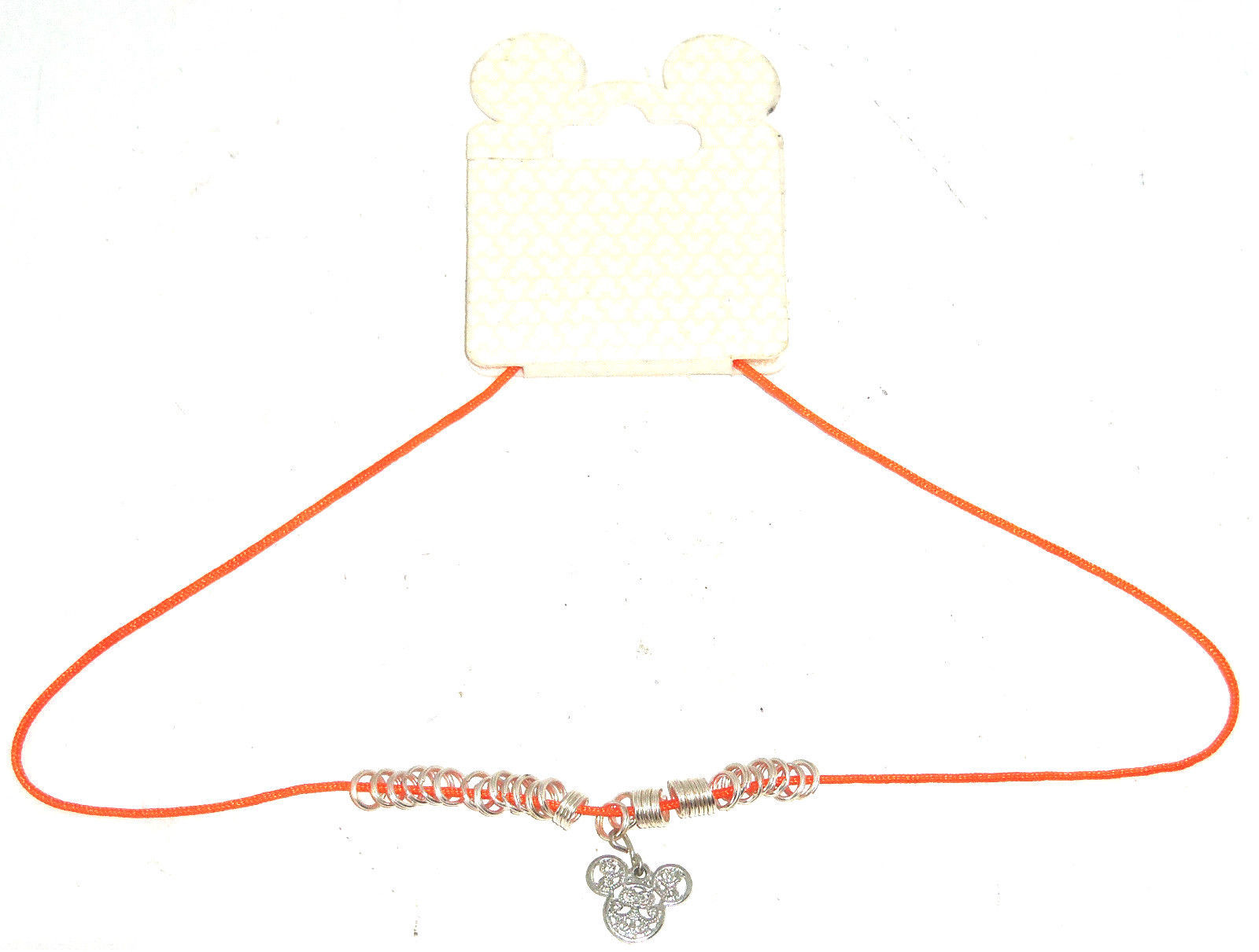 Disney Mickey Mouse Head Necklace Lobster Clasp Orange Cord Theme Parks New - £11.92 GBP